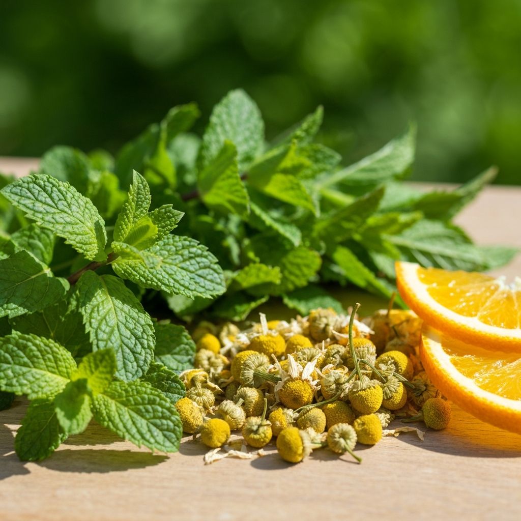 Close-up of natural herbs and botanical ingredients in natural light